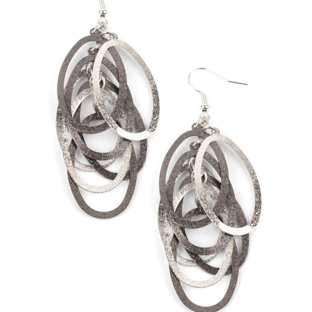 Mind OVAL Matter Multi Earrings Dangling Paparazzi Silver Black Layered Fashion